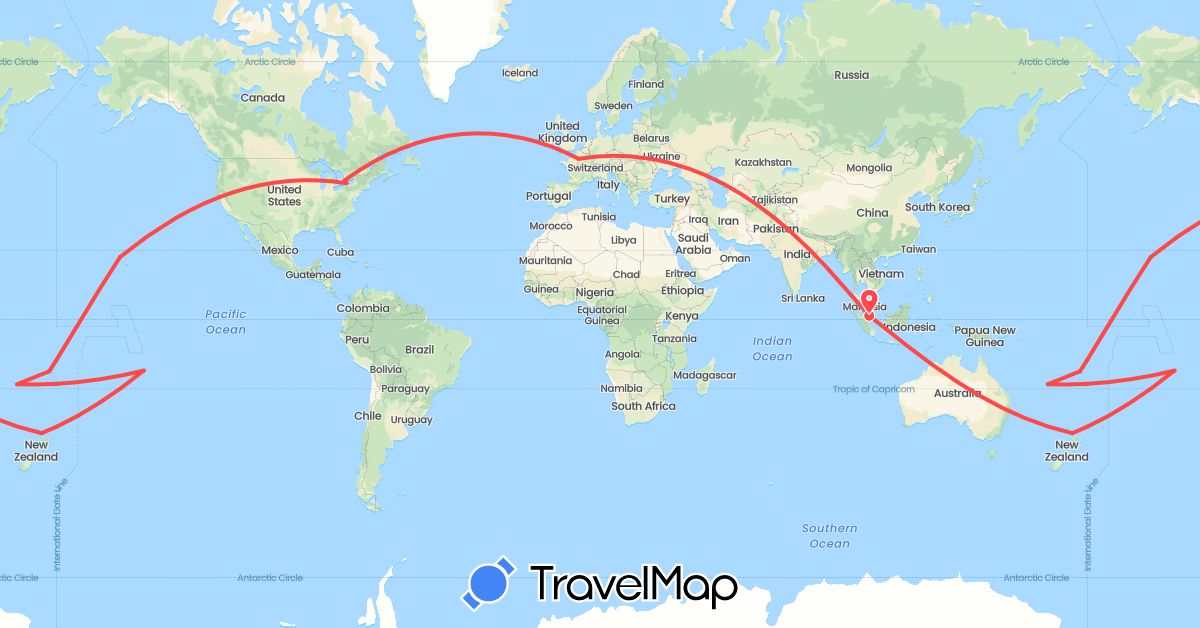 TravelMap itinerary: driving, hiking in Canada, Fiji, France, New Caledonia, New Zealand, French Polynesia, Singapore, United States (Asia, Europe, North America, Oceania)